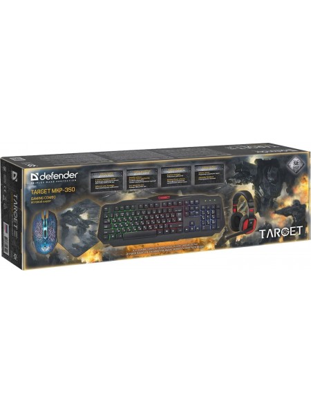 Игровой набор Defender Target MKP-350 клавиатура+мышь+коврик+наушники подсветка