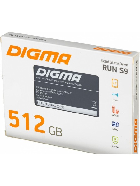 SSD накопитель Digma RUN S9 512GB 2.5" SATA